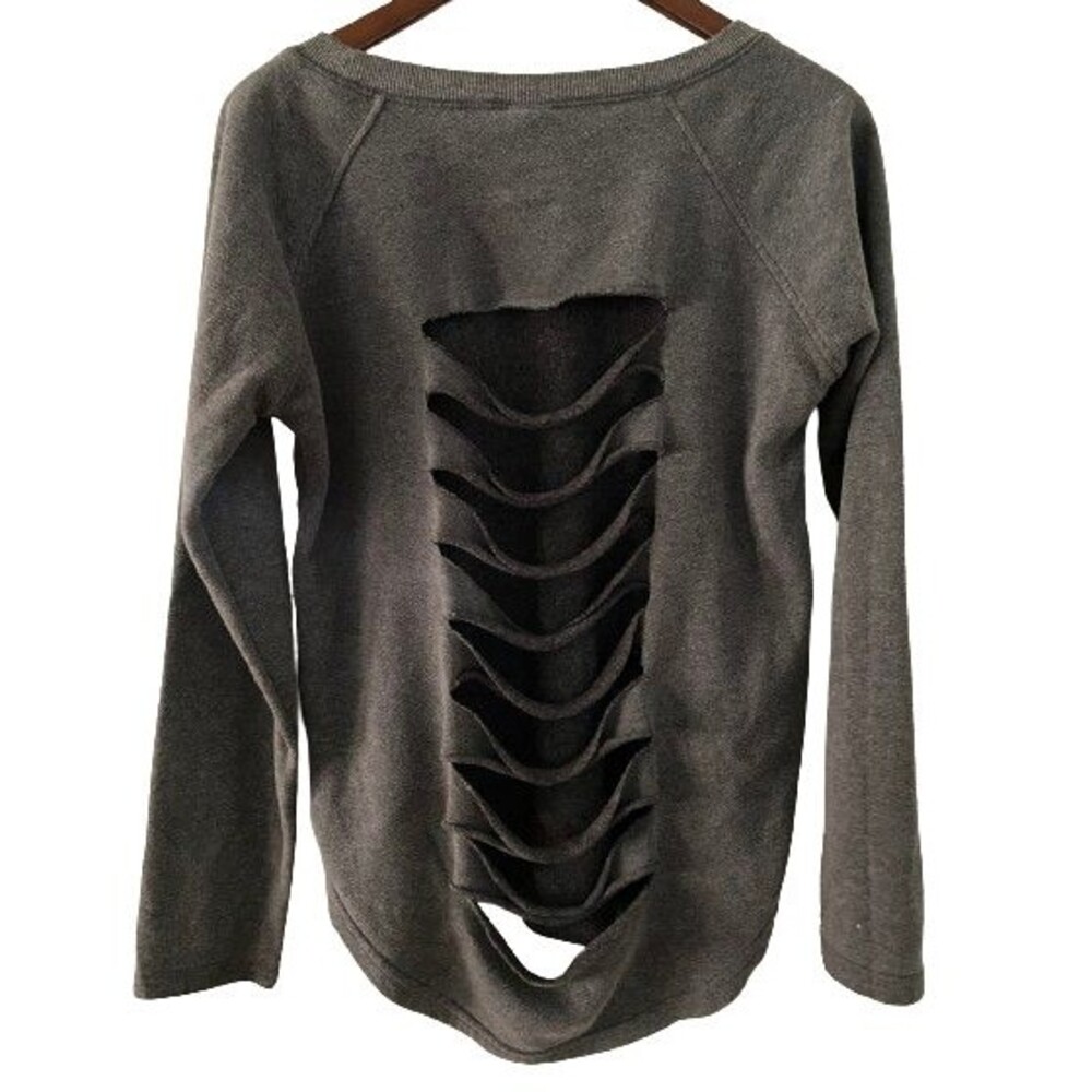 B Split Designer Boutique Women's Back Cut Detail Sweatshirt Grey Gray Size L